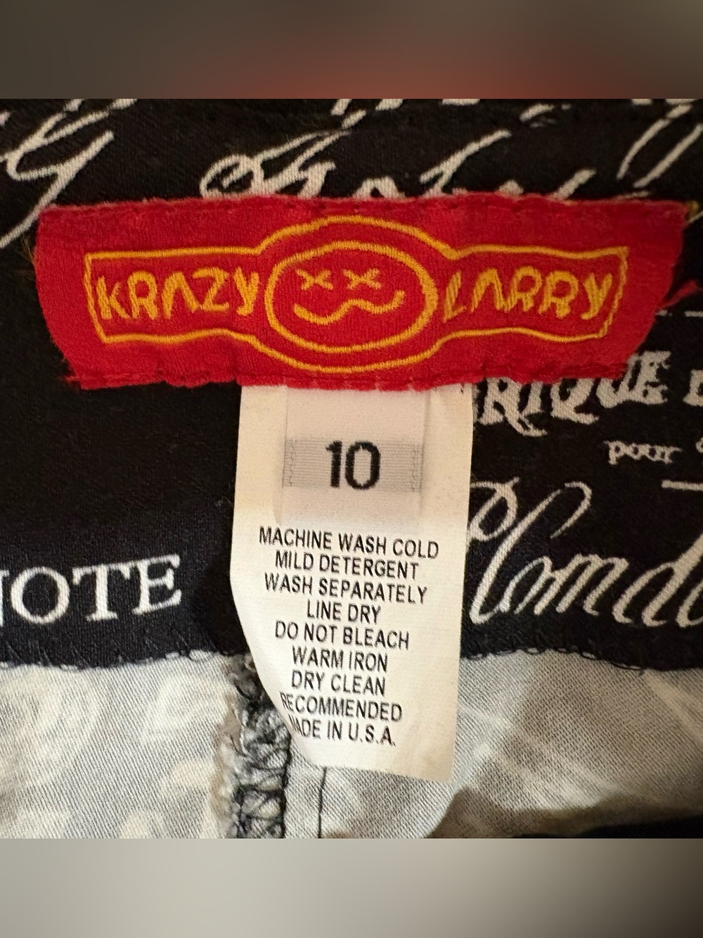 Krazy Larry Black & White Romantic French Script Print Pull On Pants Ladies 10 - Picture 4 of 7